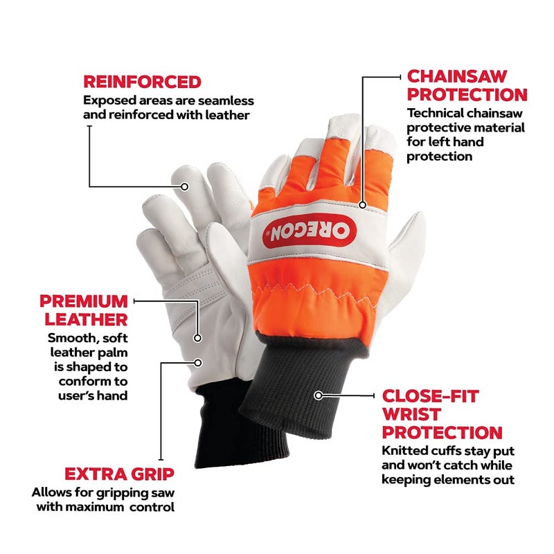 Oregon Chainsaw Left-Hand Protection Leather Gloves â€“ Extra Large (Size 11) (91305XL) - Image 3